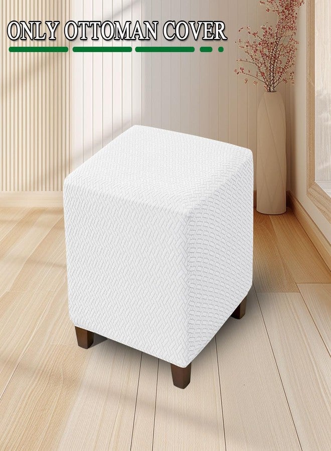 Lussenwert Ottoman Cover Square Stretch Knitted Jacquard Square Ottoman Cover Square Storage Ottoman Cover Thick Ottoman Slipcover Foot Stool Cover with Elastic Bottom Small White - Image 2